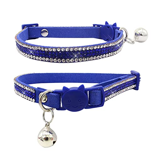 Katzenhalsband, Hundehalsband, mit Strasssteinen, mit Glocke, glitzernd, mit weichem Samt, Blau XS von HimyBB