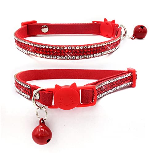 Katzenhalsband, Hundehalsband, mit Strasssteinen, mit Glocke, glitzernd, mit weichem Samt, Rot, XS von HimyBB