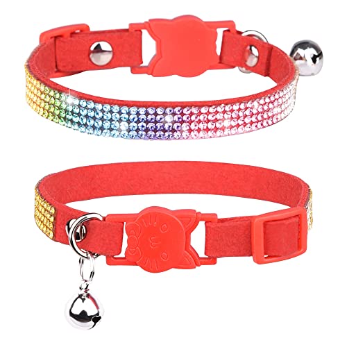 Katzenhalsband, Strasssteine, Katzenhalsband, mit Glöckchen, mit weichem Samt, Rot, XS von HimyBB