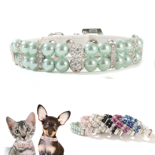 Katzenhalsband mit grünen Perlen, ausgefallene Kristalle, glitzernd, Perlen-Halsband, Luxus-Perlen, Welpen-Halskette, Diamant-Halskette für Mädchen, Katze, Schmuck für XXS, XS, S, M, Hündinnen, XS Katzenhalsband mit grünen Perlen, ausgefallene Kristalle, glitzernd, Perlen-Halsband, Luxus-Perlen, Welpen-Halskette, Diamant-Halskette für Mädchen, Katze, Schmuck für XXS, XS, S, M, Hündinnen, XS von HimyBB