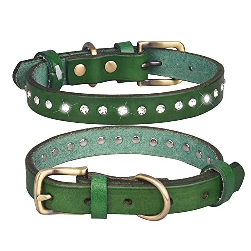 Leder Retro Hundehalsband für Kleine Mittel Große Katze Verstellbar Weich Welpen Halsband Klassisches Haustier Halsband Strass Grün M von HimyBB