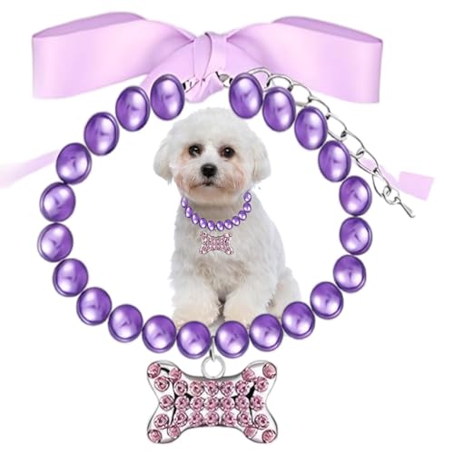 Perlen-Halskette, Hundehalsband, violett, Strasssteine, Knochen, Mädchen, Schmuck, niedlich für XS, S, kleine Welpen, Kätzchen, Haustiere, Hunde Perlen-Halskette, Hundehalsband, violett, Strasssteine, Knochen, Mädchen, Schmuck, niedlich für XS, S, kleine Welpen, Kätzchen, Haustiere, Hunde von HimyBB
