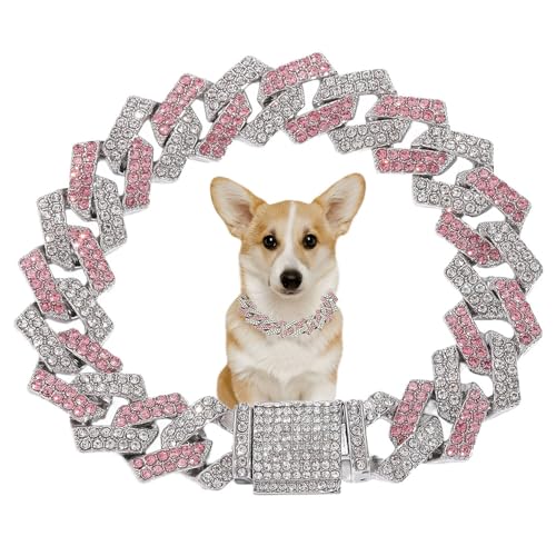 Rosa Hundekette, Strass-Hunde-Halskette, Welpenhalsband, Glitzerkette, glitzernd, kubanische Glieder für kleine, mittelgroße und große Haustiere, 45,7 cm Rosa Hundekette, Strass-Hunde-Halskette, Welpenhalsband, Glitzerkette, glitzernd, kubanische Glieder für kleine, mittelgroße und große Haustiere, 45,7 cm von HimyBB