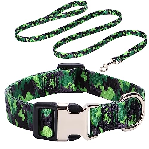 Safety Metal Buckle Pet Dog Collar Dog Collar Leash Set Girls Adjustable Collar for Small Medium Large Dogs Camo M von HimyBB