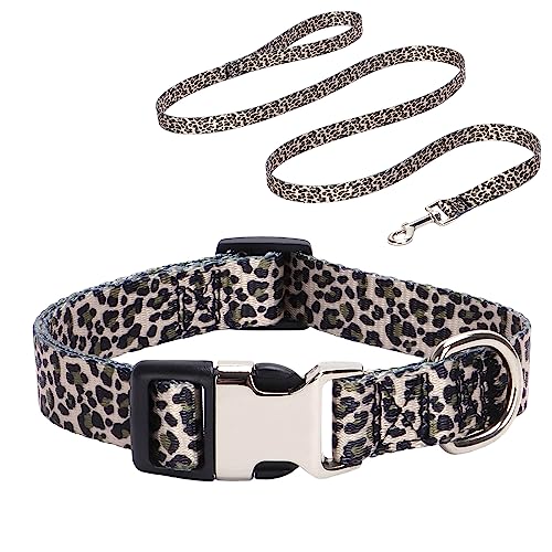Safety Metal Buckle Pet Dog Collar Dog Collar Leash Set Girls Adjustable Collar for Small Medium Large Dogs Green Leopard S von HimyBB
