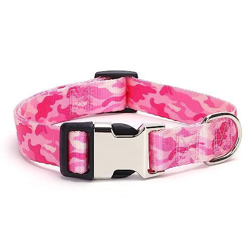 Sicherheit Metallschnalle Haustier Hundehalsband Hundehalsband Mädchen Verstellbares Halsband für Kleine Mittlere Große Hunde Rosa Camo L von HimyBB