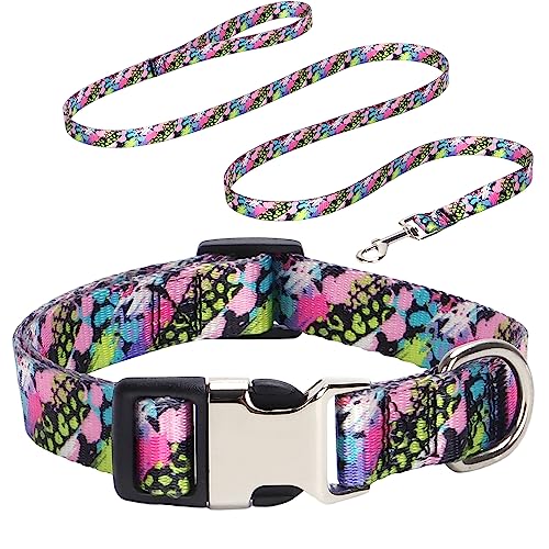 Sicherheits-Metallschnalle, Haustier-Hundehalsband, Hundehalsband, Leine, Set, Mädchen, verstellbares Halsband für kleine, mittelgroße und große Hunde, bunt, Camouflage, Größe M Sicherheits-Metallschnalle, Haustier-Hundehalsband, Hundehalsband, Leine, Set, Mädchen, verstellbares Halsband für kleine, mittelgroße und große Hunde, bunt, Camouflage, Größe M von HimyBB