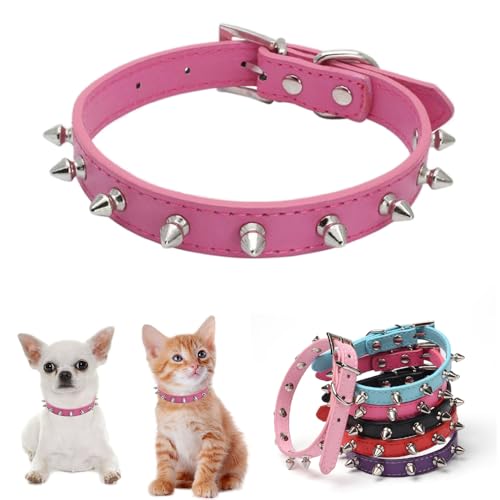 Spike-Hundehalsband für kleine Hunde PU Leder Spike Welpenhalsband Anti Biss Nieten Nieten Katzenhalsband für Kätzchen Extra Klein Mittel Haustiere wie Chihuahua Mops Pit Bull Bulldogge von HimyBB