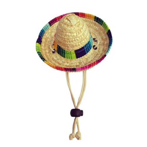 Haustier Strohhut Katzenhut Sombrero Partyhüte Verstellbarer Hund Sombrero Mexikanischer Hut Mehrfarbige Welpenkostüm Kappe von Hintyne
