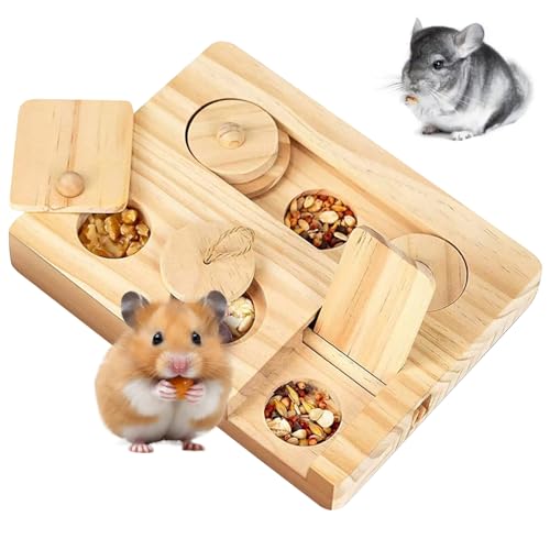 Kaninchen Anreicherungsspielzeug Meerschweinchen Futtersuchspielzeug 6 in 1 Meerschweinchenspielzeug aus Holz interaktives Hamsterspielzeug lustiges Kleintierspielzeug für Hasen Ratten 7,1x5,3x0,8Zoll von Hintyne