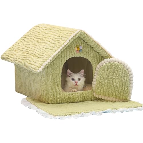 Katzenbetthaus Kätzchenbett 19,7 x 15,6 x 17,32 Zoll abnehmbares Katzenhaus für den Innenbereich mit Kissen weiches rutschfestes Katzenhöhlenbett waschbar niedliche Katzenhöhlen für Katzen Hunde Grün von Hintyne