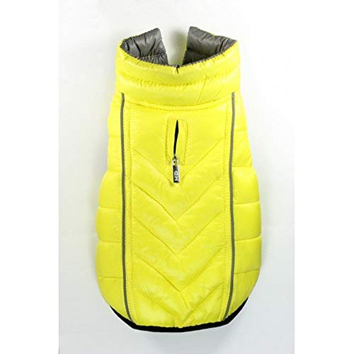 Hip Doggie HD-5FRYL Featherlite Reversible Reflective Puffer Vest Hundemantel, BDS, gelb/grau von Hip Doggie