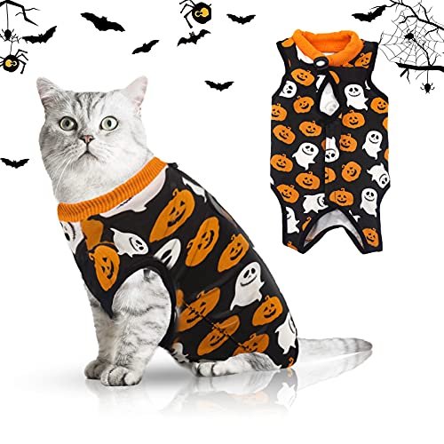 Hipet Cat Chirurgischer Erholungsanzug für Bauchwunden oder Hautkrankheiten,Ersatz E-Kragen & Kegel,Katzen Onesie Anti Licking Pet Surgical Recovery Vest Shirt (M, Schwarz) von Hipet