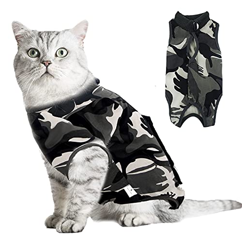 Hipet Cat Chirurgischer Erholungsanzug für Bauchwunden oder Hautkrankheiten,Ersatz E-Kragen & Kegel,Katzen Onesie Anti Licking Pet Surgical Recovery Vest Shirt (S, Tarnung) von Hipet