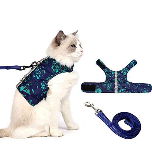 Katzengeschirr und Leine zum Spazierengehen, ausbruchsicher, Air Mesh Stoff Holster Outdoor Walking Weste mit reflektierenden Streifen für süße Katzen und kleine Hunde (dunkelgrün, S) von Hipet