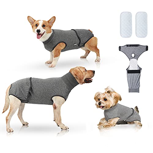 Hipetime Recovery Suit for Dog Cat After Operations Replacement Dog Onesie Neuter Cone Alternatives Bauch-Wunden Bandagen Windeln mit 2 Welpenwindeln…ndeln mit 2 Welpenwindeln (XL, Grau) von Hipetime