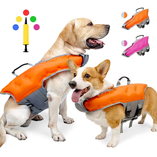 Schwimmweste für Hunde, leicht, hoher Auftrieb, Haustier-Lebensretter mit Rettungsgriff, Hundewasserschwimmweste zum Schwimmen und Bootfahren (Orange, Medium) von Hipetime