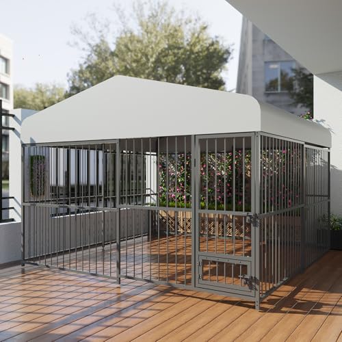 10x10x6FT Outdoor Hundehütte für große Hunde, große Hundehütte draußen mit Schloss, Hundegehege mit UV-beständiger wasserdichter Dachabdeckung für draußen 10x10x6FT Outdoor Hundehütte für große Hunde, große Hundehütte draußen mit Schloss, Hundegehege mit UV-beständiger wasserdichter Dachabdeckung für draußen von Hipicute
