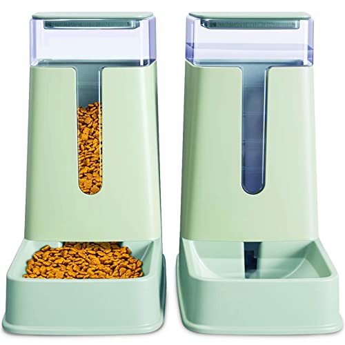 Automatischer Futterspender und Wasserspender im Set, 2 Packungen, 3,5 l, für kleine, mittelgroße und große Hunde, Katzen, Haustiere, Welpen, Kätzchen, Grün von Hipidog