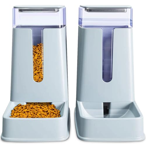 Automatischer Katzenfutterspender und Wasserspender im Set, 2 Packungen, für kleine, mittelgroße und große Haustiere, Welpen, Kätzchen, Grau von Hipidog