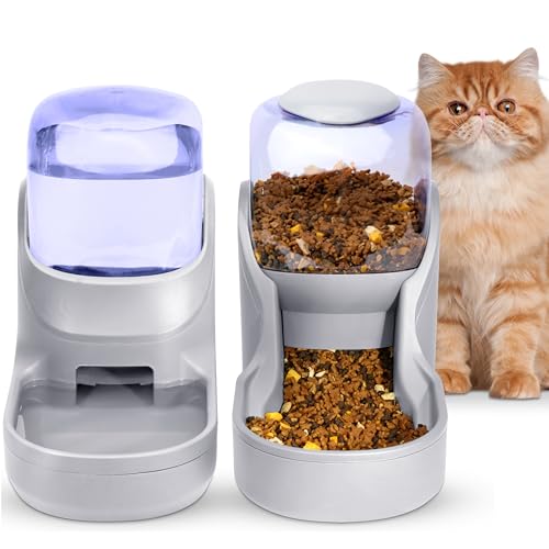 Automatisches Futter- und Wasserspender für Hunde, Katzen, Futterspender und Wasserspender, 3,8 l, 2-in-1 Katzenfutter, Wasserspender für kleine, mittelgroße und große Haustiere (Gray) von Hipidog