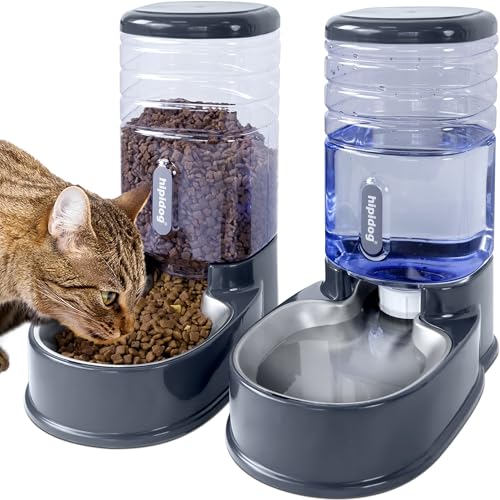 Futterautomat für kleine und mittelgroße Haustiere Automatisches Futter- und Tränkesystem Edelstahlschalen Set 3,8 L, Reisefutterautomat und Wasserspender von Hipidog