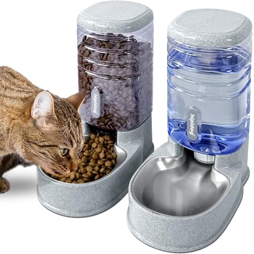 Futterautomat für kleine und mittelgroße Haustiere Automatisches Futter- und Tränkesystem Edelstahlschalen Set 3,8 L, Reisefutterautomat und Wasserspender von Hipidog