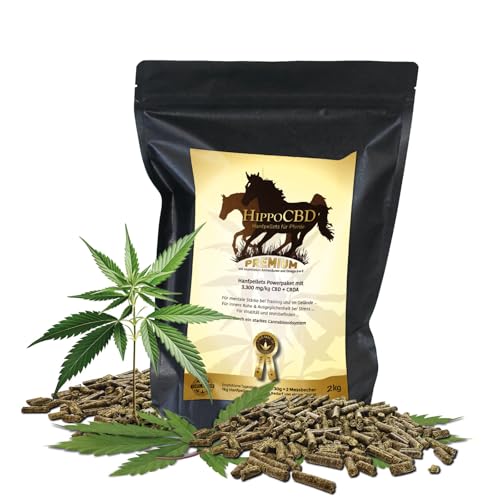 Premium Hanfpellets für Pferde - Pferde Pellets aus deutschem Nutzhanf - Getreidefreies Pferdefutter für eine optimale Versorgung - Hanf Pellet aus Deutschland (2KG) von HippoCBD