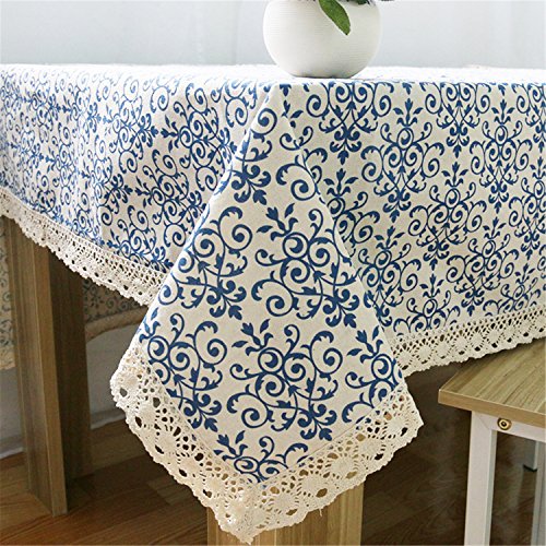 Hippolo Blau & Weiß Porzellan Tischdecke Tischdecken Baumwolle Leinen Tischdecke Küche Esstisch Abdeckung (140*160cm) von Hippolo