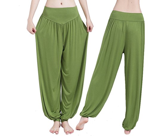 Hippolo Damen Yoga Pant Haremshose Pumphose Pluderhose bequem (XL, Gras-grün) von Hippolo