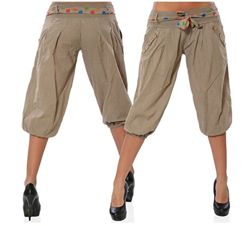 Hippolo Frauen Solid Color Loose Button Schmücken Low-Rise Casual Cropped Pants,Lässige Kurze Hose/Haremshose (S, Khaki) von Hippolo