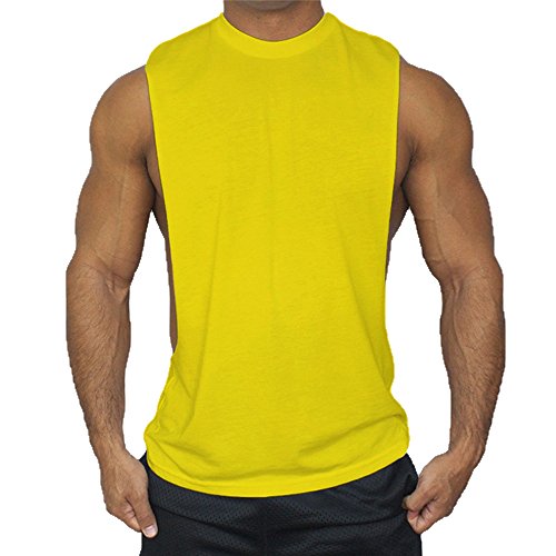 Hippolo Gym Herren Tank Top Men Cotton Stringer Fitness Gym Shirt Solide Sport Vest (L, Gelb) von Hippolo