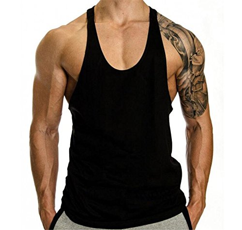 Hippolo Gym Herren Tank Top Men Cotton Stringer Fitness Gym Shirt Solide Sport Vest (L, Schwarz-A1) von Hippolo