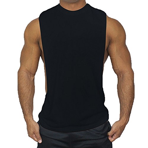 Hippolo Gym Herren Tank Top Men Cotton Stringer Fitness Gym Shirt Solide Sport Vest (M, Schwarz) von Hippolo