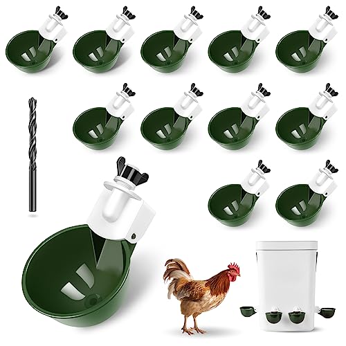 Hipykat Hühnerbewässerungsbecher, 12 Stück, automatische Befüllung von Wasserspender, Schwerkraft DIY Geflügelbewässerungssystem, Hühner-Wasserspender-Schüssel, Hühnerstall-Zubehör für Hühner, Ente von Hipykat