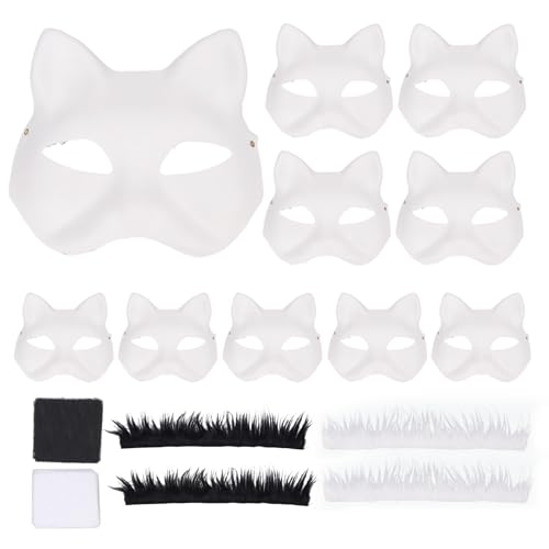 Hiraith 10pcs Katzen Therian Gesichtsbedeckung Papier DIY Hand Bemalt Leere Tierkatze Halbe Gesichtsbedeckung mit Pelz und Augennetz für Cosplay -Party Hiraith 10pcs Katzen Therian Gesichtsbedeckung Papier DIY Hand Bemalt Leere Tierkatze Halbe Gesichtsbedeckung mit Pelz und Augennetz für Cosplay -Party von Hiraith