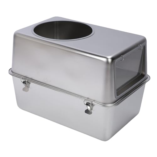 Hiraith Geschlossener Edelstahl -Katzentoilettenschachtel mit Deckel Metallkatze Katzentoilette High Side Top -Eingangsgeruchskontrolle von Hiraith