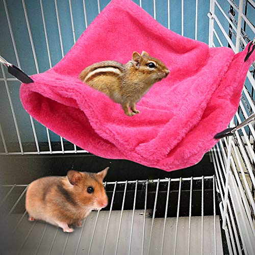 Hiraith Zweilagige Kleine Haustier-Hängematte, Weiches Hängendes Schlafsackbett mit Haken für Hamster Sugar Glider (Rosenrot) von Hiraith
