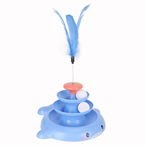 Hiraith Katzenball-Turm-Spielzeug, Leicht zu Reinigen, Interaktives Katzen-Track-Spielzeug mit 3 Stufen, Sturzfest, ohne Grate, mit Zugfeder für Bewegung für Kätzchen (Blau) von Hiraith