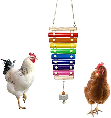 HirrWill Chicken Xylophon Spielzeug für Hühner, zum Aufhängen, Holz, Xylophon, Spielzeug mit 8 Metallschlüsseln, Hühnerstall, Peckspielzeug mit Schleifstein (Regenbogenfarben) von HirrWill
