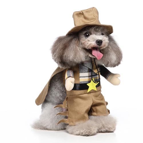 Hiseng Halloween Hundekostüm, Detektiv-Dekoration Hundemantel, Lustiges Haustierkostüm, Haustier Party Anzug, Hundekostüm für kleine, mittelgroße und große Hunde (S,Detektiv) von Hiseng