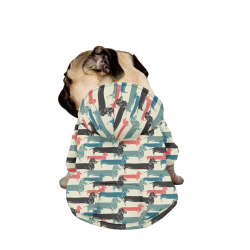 Hiseng Hunde Hoodie, Dackel Muster Hunde Kapuzenpulli Haustier Kleidung Winter Sweatshirt mit Reißverschluss und Tasche Wintermantel Warm Leicht Hundemantel (M,Dackel 2) von Hiseng