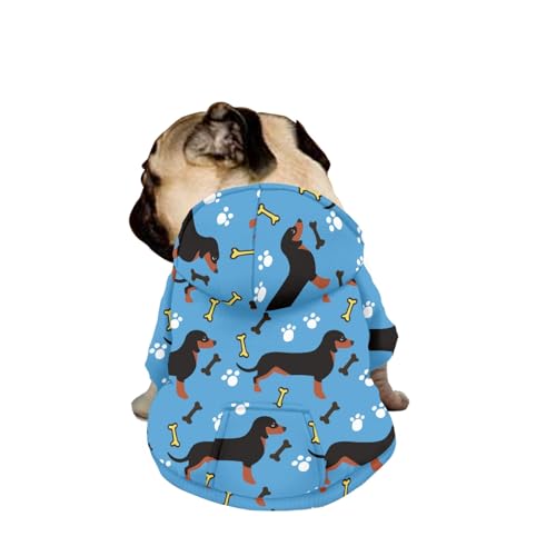 Hiseng Hunde Hoodie, Dackel Muster Hunde Kapuzenpulli Haustier Kleidung Winter Sweatshirt mit Reißverschluss und Tasche Wintermantel Warm Leicht Hundemantel (S,Karikatur Hund) von Hiseng