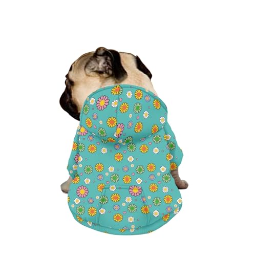 Hiseng Hunde Hoodie, Floral Muster Hunde Kapuzenpulli Haustier Kleidung Winter Sweatshirt mit Reißverschluss und Tasche Wintermantel Warm Leicht Hundemantel (L,Gänseblümchen) von Hiseng