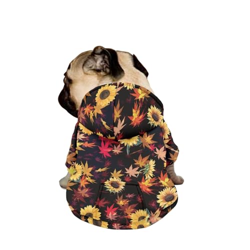 Hiseng Hunde Hoodie, Floral Muster Hunde Kapuzenpulli Haustier Kleidung Winter Sweatshirt mit Reißverschluss und Tasche Wintermantel Warm Leicht Hundemantel (L,Sonnenblume) von Hiseng
