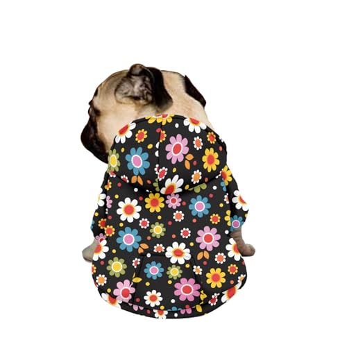 Hiseng Hunde Hoodie, Floral Muster Hunde Kapuzenpulli Haustier Kleidung Winter Sweatshirt mit Reißverschluss und Tasche Wintermantel Warm Leicht Hundemantel (M,Floral) von Hiseng