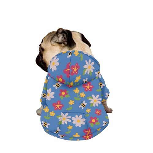 Hiseng Hunde Hoodie, Floral Muster Hunde Kapuzenpulli Haustier Kleidung Winter Sweatshirt mit Reißverschluss und Tasche Wintermantel Warm Leicht Hundemantel (M,Gelbe Biene) von Hiseng