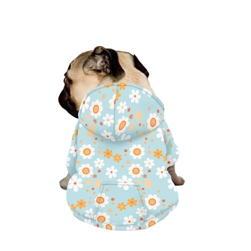 Hiseng Hunde Hoodie, Floral Muster Hunde Kapuzenpulli Haustier Kleidung Winter Sweatshirt mit Reißverschluss und Tasche Wintermantel Warm Leicht Hundemantel (S,Orange Blütenblätter) von Hiseng