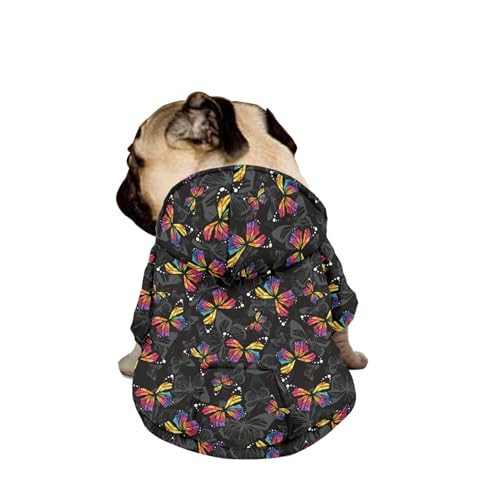 Hiseng Hunde Hoodie, Schmetterling Muster Hunde Kapuzenpulli Haustier Kleidung Winter Sweatshirt mit Reißverschluss und Tasche Wintermantel Warm Leicht Hundemantel (M,Schmetterling 1) von Hiseng