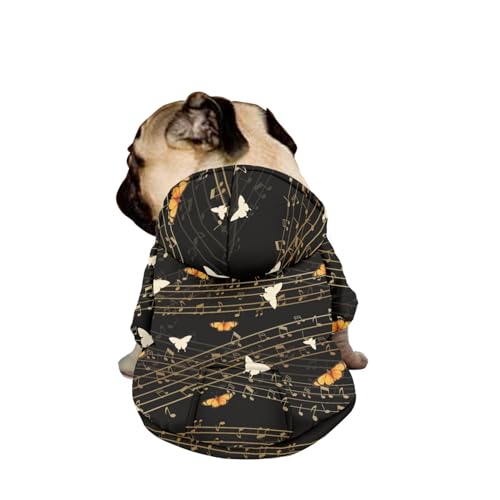 Hiseng Hunde Hoodie, Schmetterling Muster Hunde Kapuzenpulli Haustier Kleidung Winter Sweatshirt mit Reißverschluss und Tasche Wintermantel Warm Leicht Hundemantel (S,Musik Note) von Hiseng